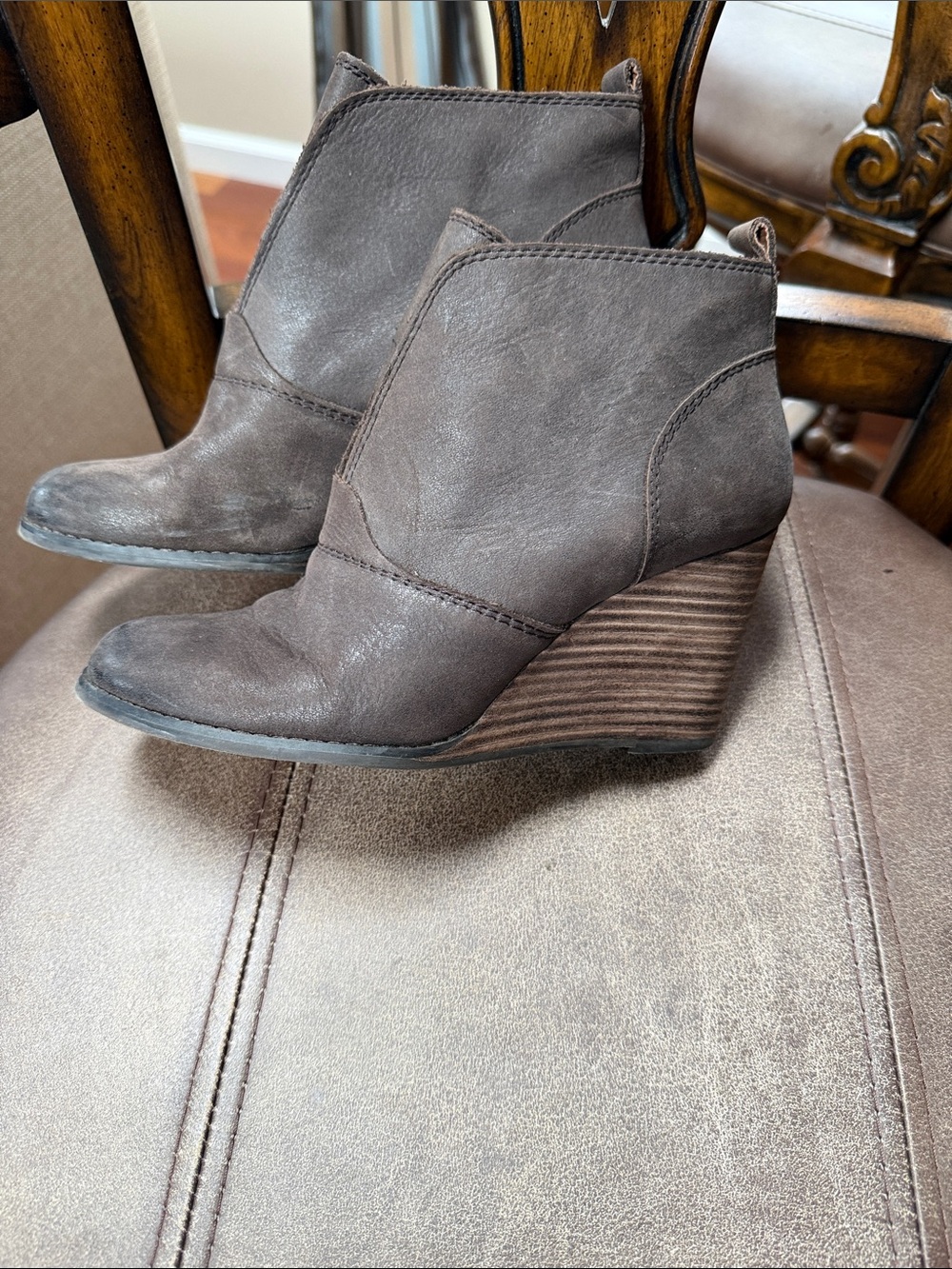 Lucky Brand Brown Leather Wedge Ankle Booties